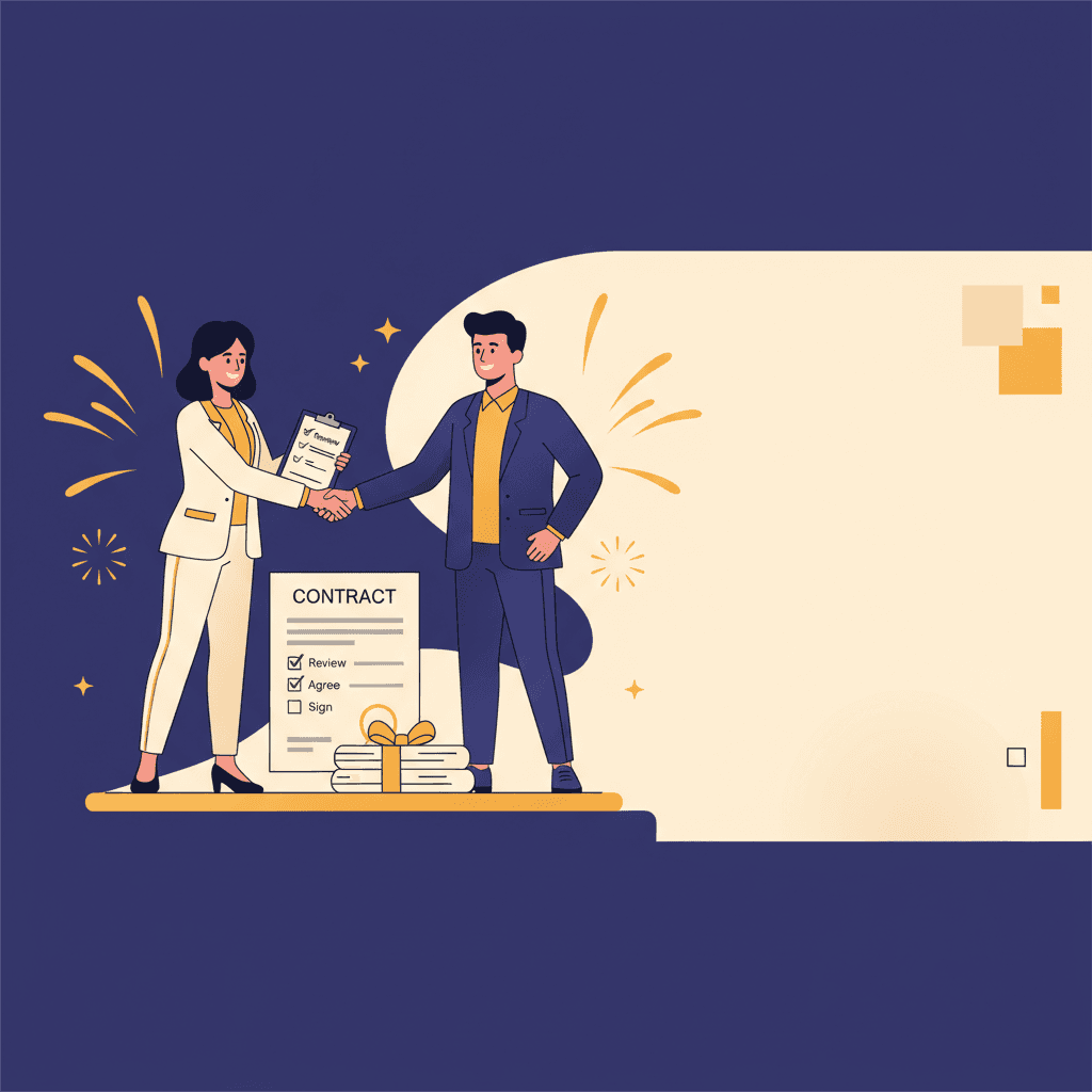 Illustration of Festulu team reviewing celebration terms of service