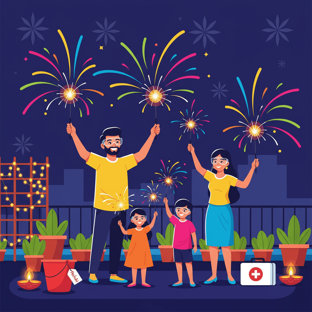 Family safely celebrating Diwali with Festulu fireworks
